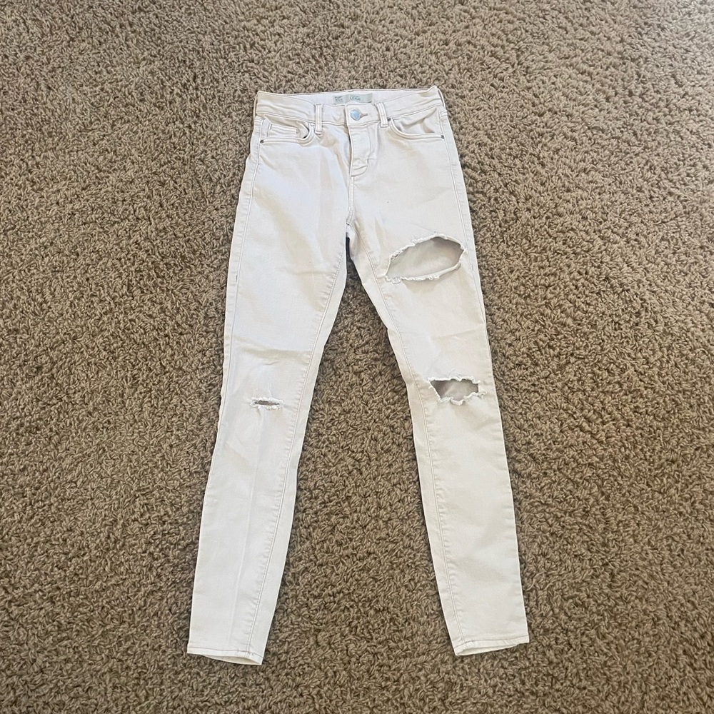 Topshop Beige Ripped Skinny Jeans